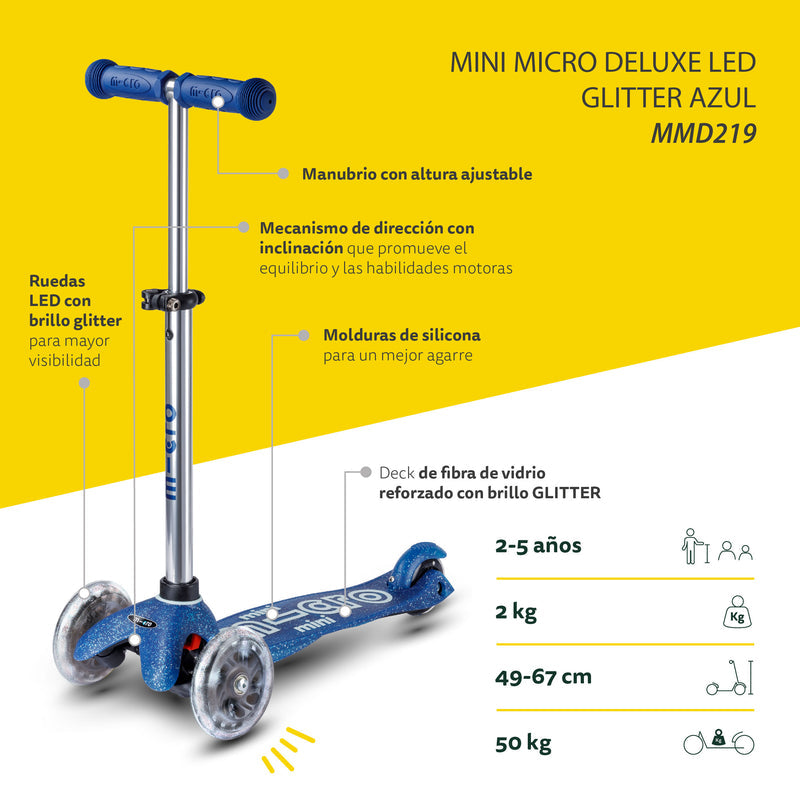 Micro Scooter Mini Deluxe LED Glitter Azul