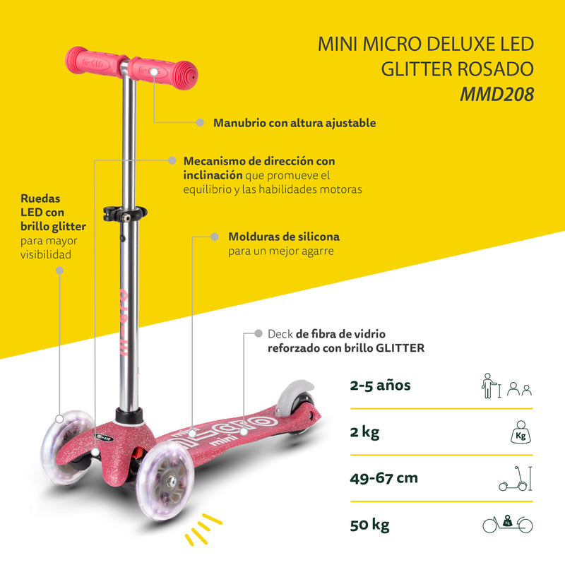 Scooter Micro Mini Deluxe LED Glitter Rosado