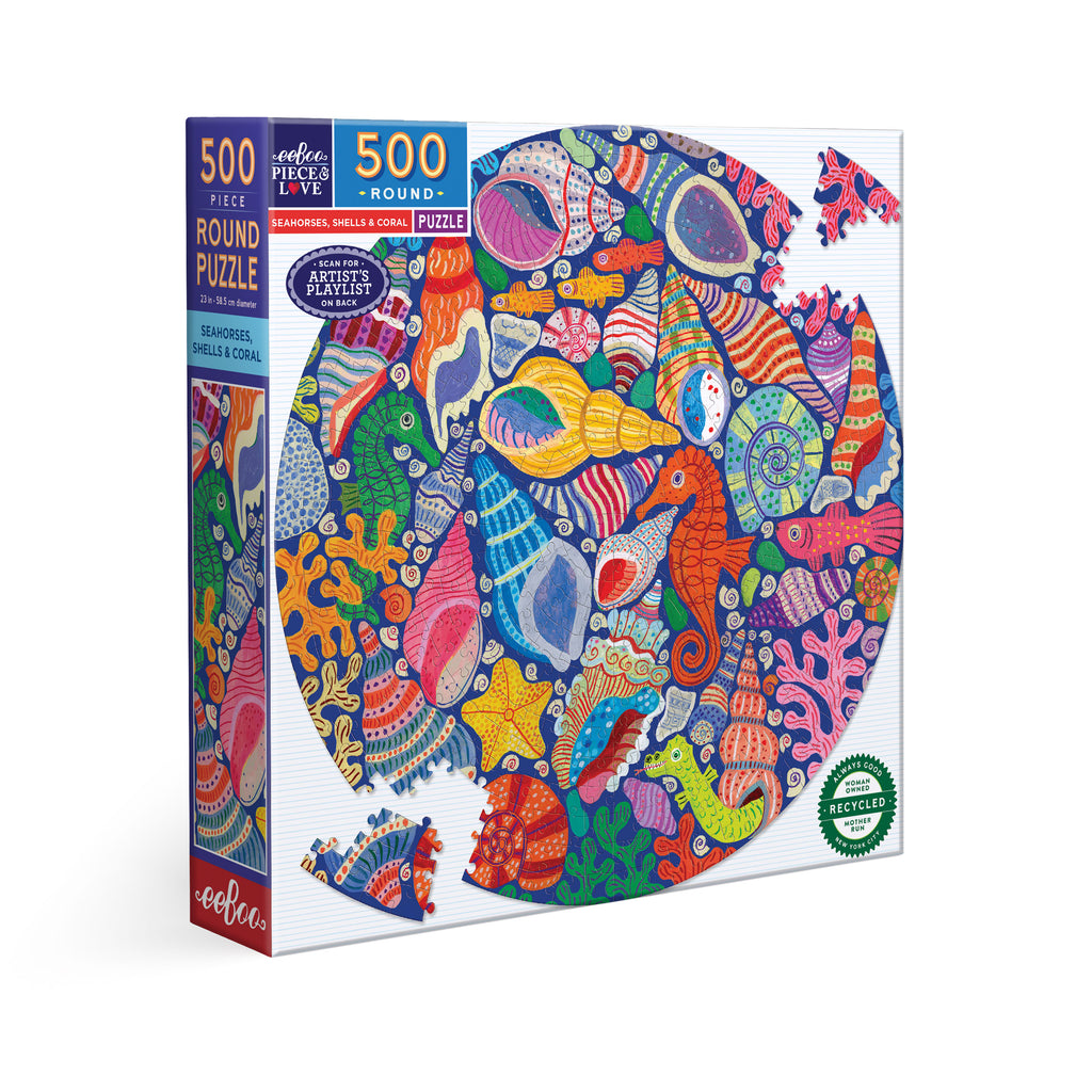 Puzzle redondo 500 piezas Caballitos de mar, conchas y coral